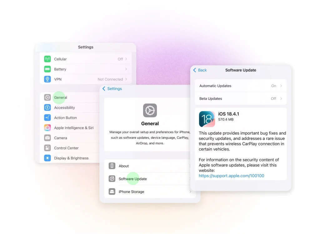 iOS Security Update - iPhone Screenshots - How to update iPhone to iOS 18.4.1