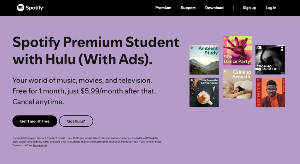 Cheap Student Plan with Hulu - Spotify Premium FREE Trial 3 Months