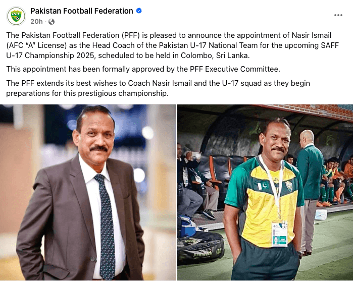 PFF Announcement on Facebook - PFF coaching appointments announced