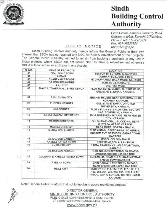 SBCA Public Notice - Illegal Housing Societies Hyderabad