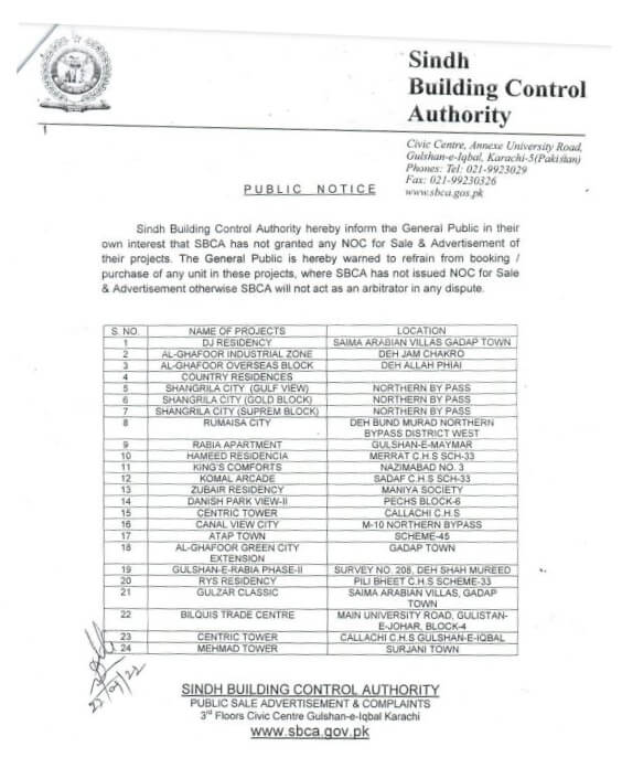 SBCA Public Notice - Illegal Housing Societies Hyderabad